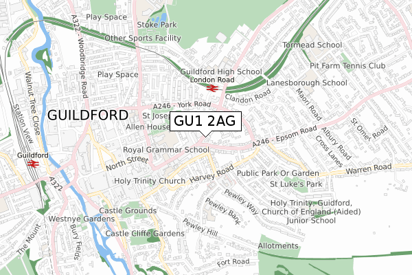 GU1 2AG map - small scale - OS Open Zoomstack (Ordnance Survey)