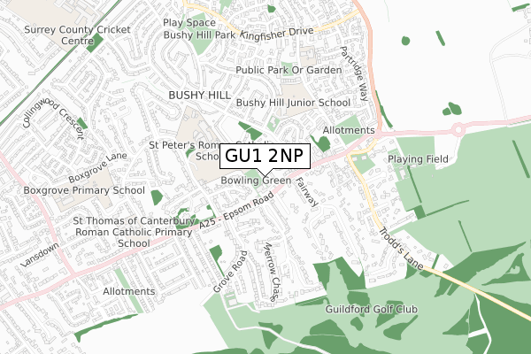 GU1 2NP map - small scale - OS Open Zoomstack (Ordnance Survey)