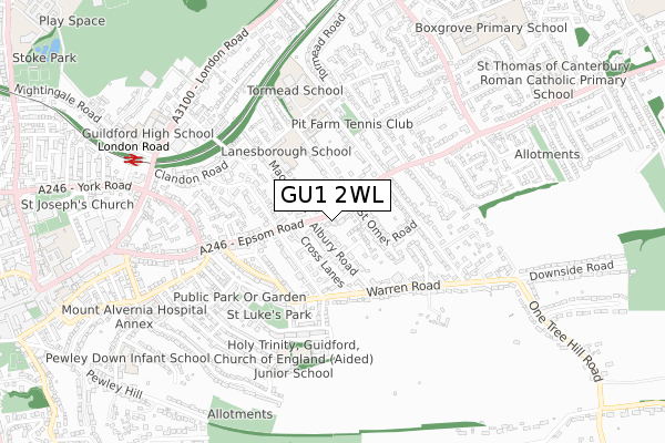 GU1 2WL map - small scale - OS Open Zoomstack (Ordnance Survey)