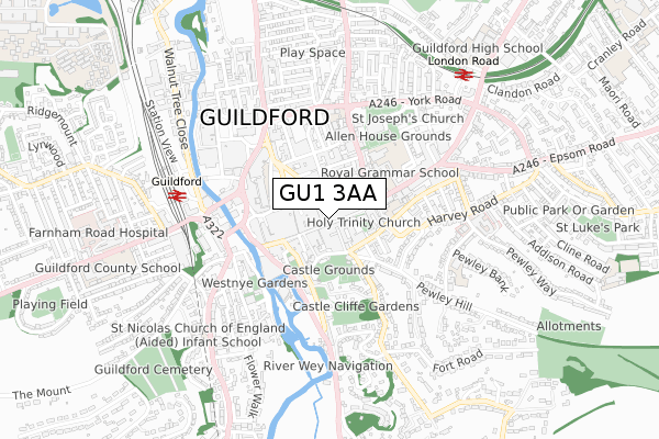 GU1 3AA map - small scale - OS Open Zoomstack (Ordnance Survey)