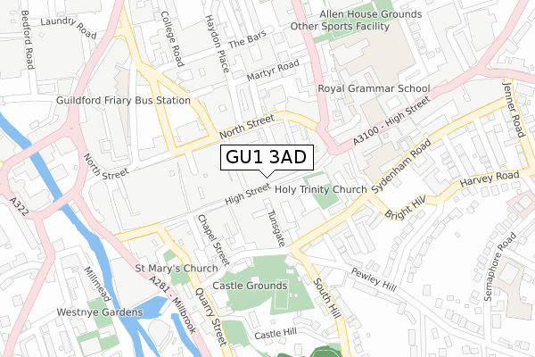 GU1 3AD map - large scale - OS Open Zoomstack (Ordnance Survey)