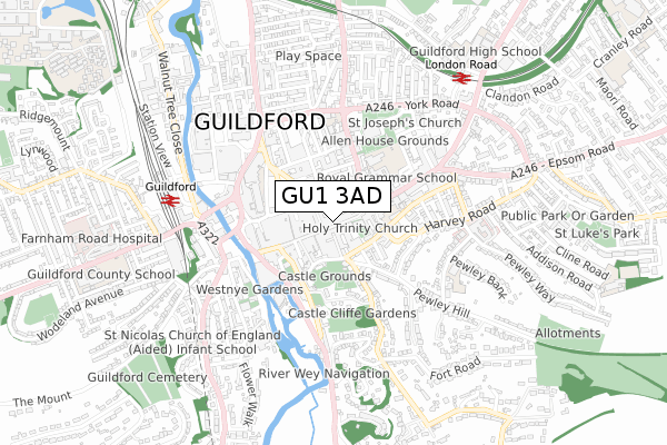 GU1 3AD map - small scale - OS Open Zoomstack (Ordnance Survey)