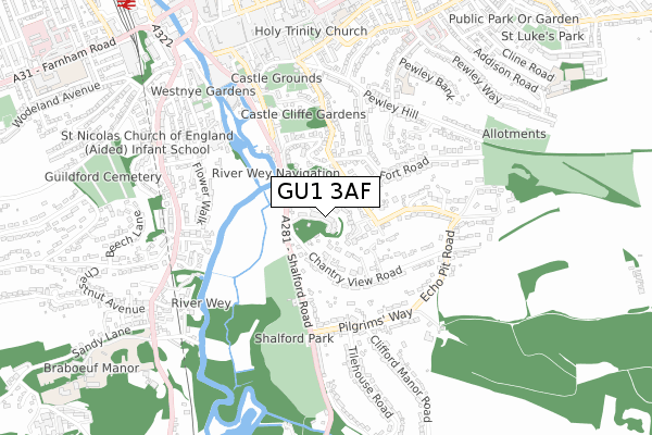 GU1 3AF map - small scale - OS Open Zoomstack (Ordnance Survey)
