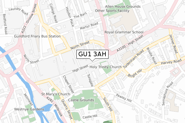 GU1 3AH map - large scale - OS Open Zoomstack (Ordnance Survey)