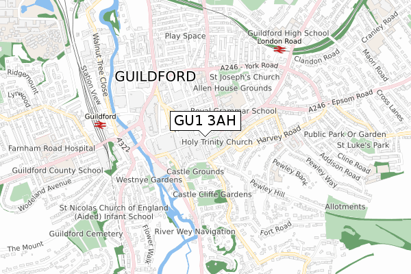 GU1 3AH map - small scale - OS Open Zoomstack (Ordnance Survey)