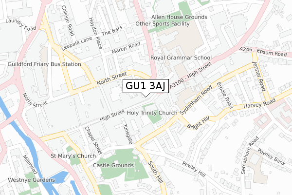 GU1 3AJ map - large scale - OS Open Zoomstack (Ordnance Survey) GU1 3AJ map - large scale - OS Open Zoomstack (Ordnance Survey)