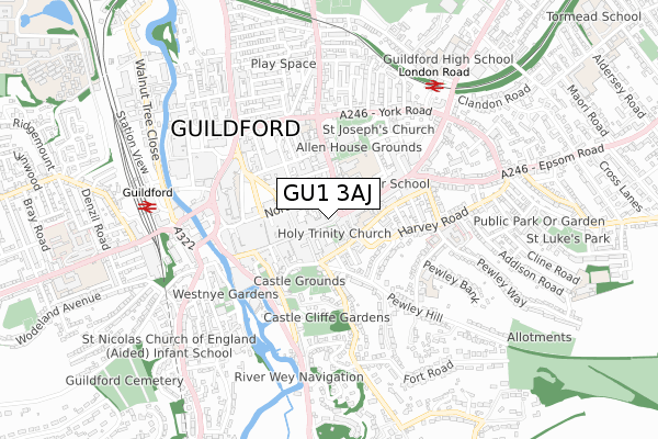 GU1 3AJ map - small scale - OS Open Zoomstack (Ordnance Survey) GU1 3AJ map - small scale - OS Open Zoomstack (Ordnance Survey)