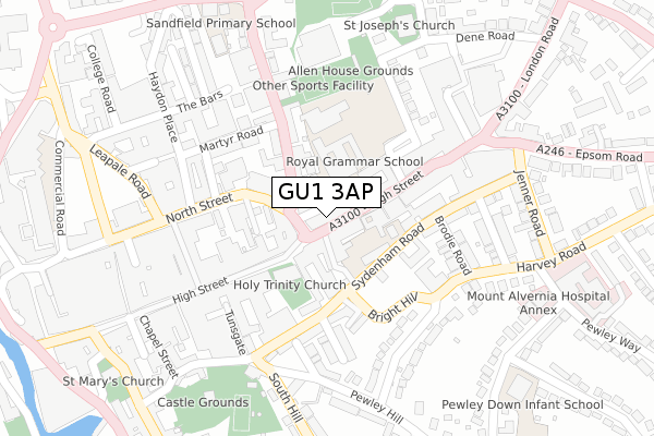 GU1 3AP map - large scale - OS Open Zoomstack (Ordnance Survey)
