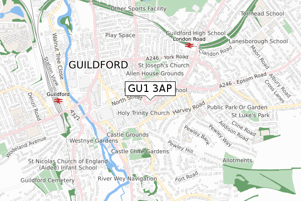 GU1 3AP map - small scale - OS Open Zoomstack (Ordnance Survey)