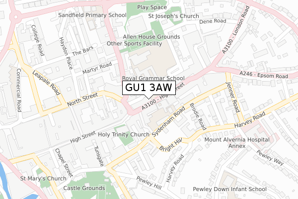 GU1 3AW map - large scale - OS Open Zoomstack (Ordnance Survey)