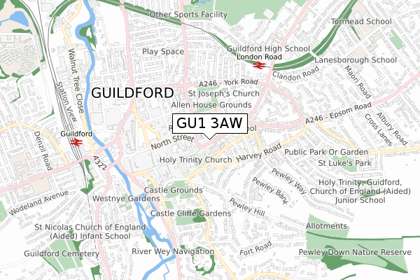 GU1 3AW map - small scale - OS Open Zoomstack (Ordnance Survey)