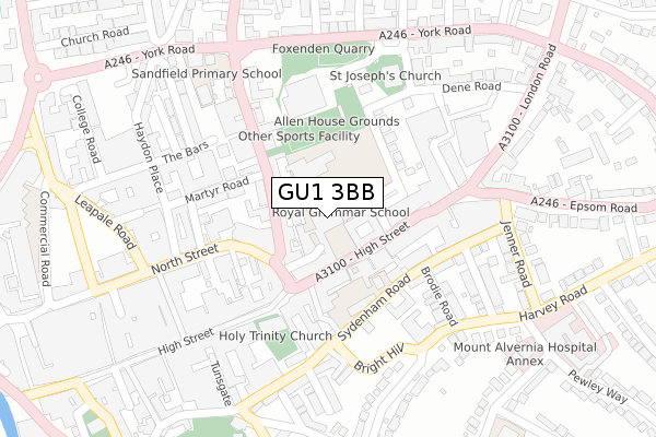 GU1 3BB map - large scale - OS Open Zoomstack (Ordnance Survey)