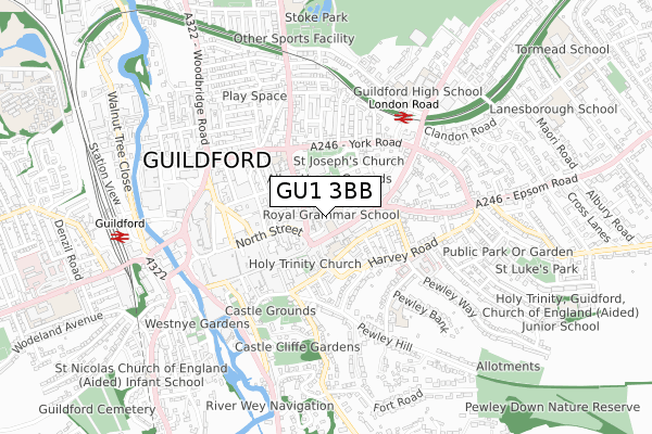 GU1 3BB map - small scale - OS Open Zoomstack (Ordnance Survey)