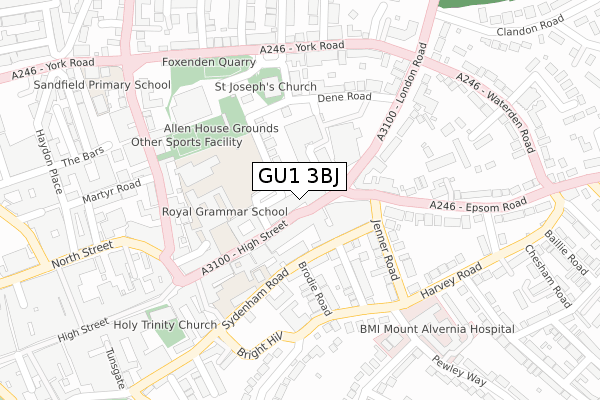GU1 3BJ map - large scale - OS Open Zoomstack (Ordnance Survey)