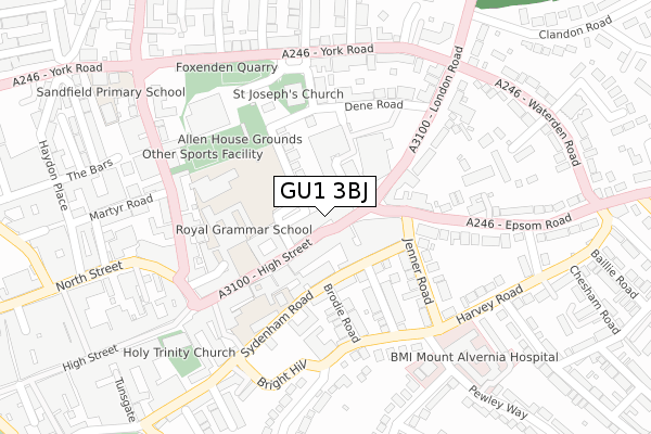 GU1 3BJ map - large scale - OS Open Zoomstack (Ordnance Survey) GU1 3BJ map - large scale - OS Open Zoomstack (Ordnance Survey)