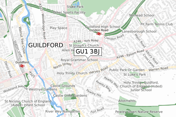 GU1 3BJ map - small scale - OS Open Zoomstack (Ordnance Survey)