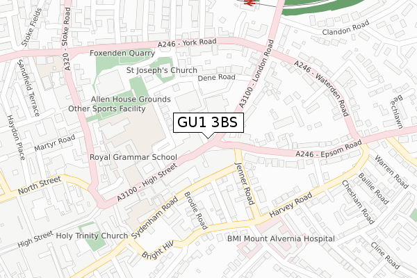 GU1 3BS map - large scale - OS Open Zoomstack (Ordnance Survey)