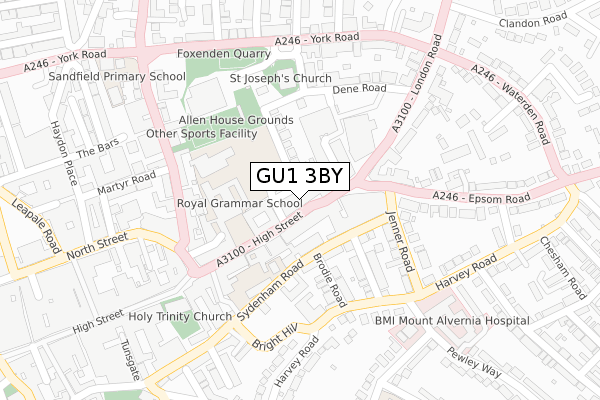 GU1 3BY map - large scale - OS Open Zoomstack (Ordnance Survey)
