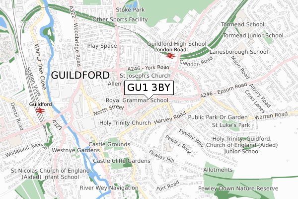 GU1 3BY map - small scale - OS Open Zoomstack (Ordnance Survey)