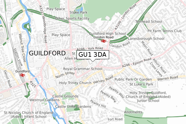 GU1 3DA map - small scale - OS Open Zoomstack (Ordnance Survey)