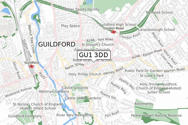 GU1 3DD map - small scale - OS Open Zoomstack (Ordnance Survey) GU1 3DD map - small scale - OS Open Zoomstack (Ordnance Survey)