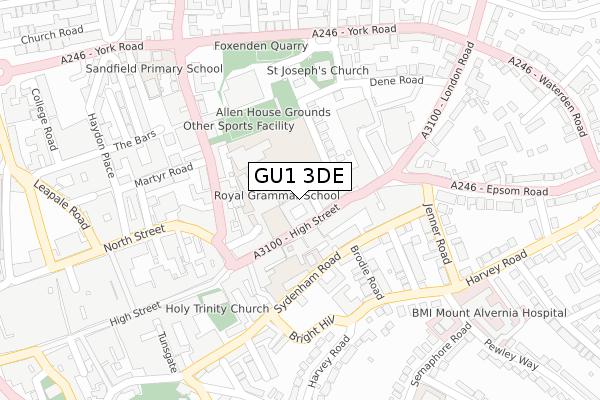 GU1 3DE map - large scale - OS Open Zoomstack (Ordnance Survey)