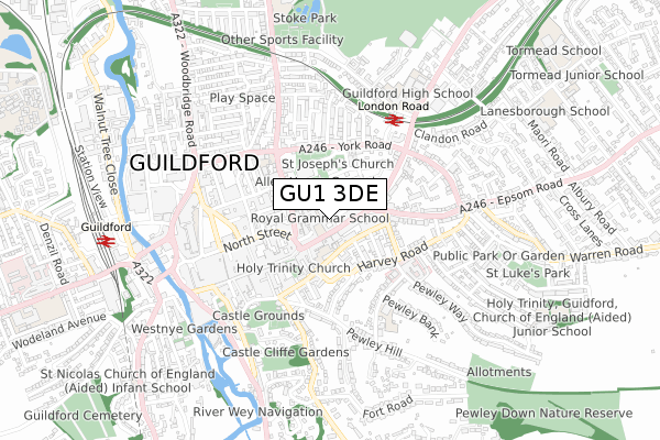 GU1 3DE map - small scale - OS Open Zoomstack (Ordnance Survey)