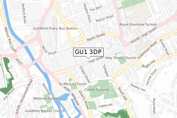 GU1 3DP map - large scale - OS Open Zoomstack (Ordnance Survey)