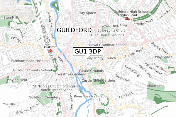 GU1 3DP map - small scale - OS Open Zoomstack (Ordnance Survey)