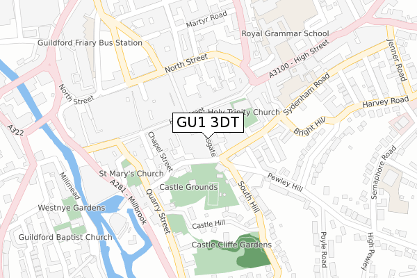 GU1 3DT map - large scale - OS Open Zoomstack (Ordnance Survey)