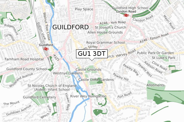 GU1 3DT map - small scale - OS Open Zoomstack (Ordnance Survey)