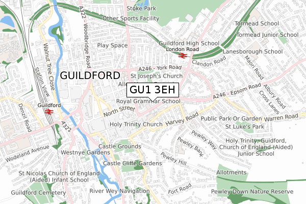 GU1 3EH map - small scale - OS Open Zoomstack (Ordnance Survey)