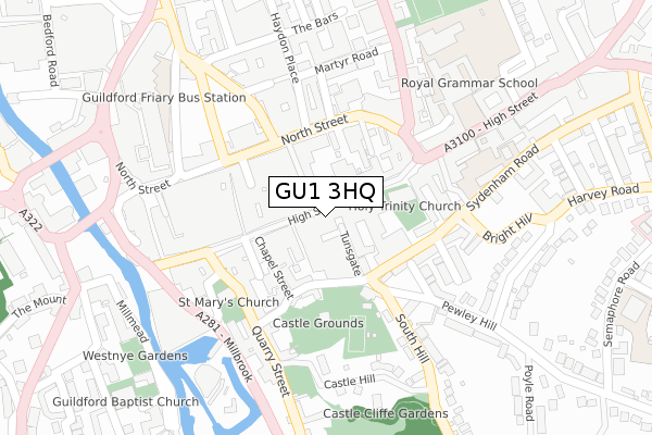 GU1 3HQ map - large scale - OS Open Zoomstack (Ordnance Survey)