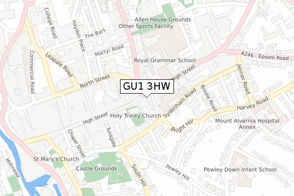 GU1 3HW map - large scale - OS Open Zoomstack (Ordnance Survey)