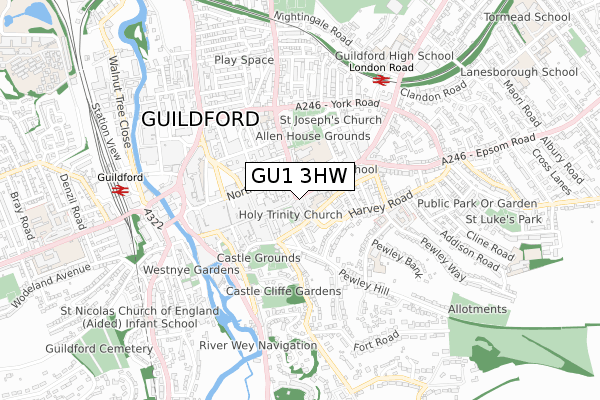 GU1 3HW map - small scale - OS Open Zoomstack (Ordnance Survey)