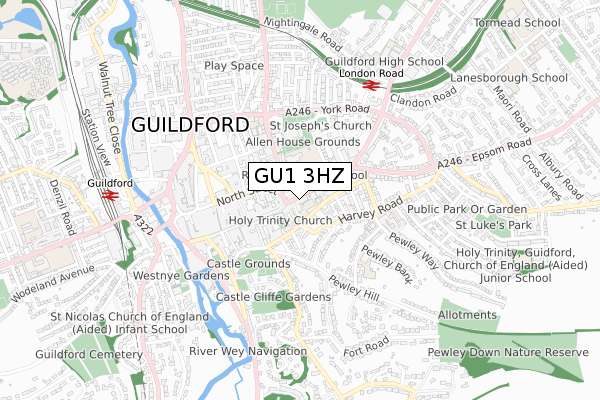 GU1 3HZ map - small scale - OS Open Zoomstack (Ordnance Survey)