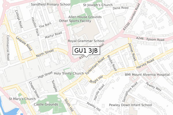 GU1 3JB map - large scale - OS Open Zoomstack (Ordnance Survey)