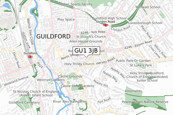 GU1 3JB map - small scale - OS Open Zoomstack (Ordnance Survey)