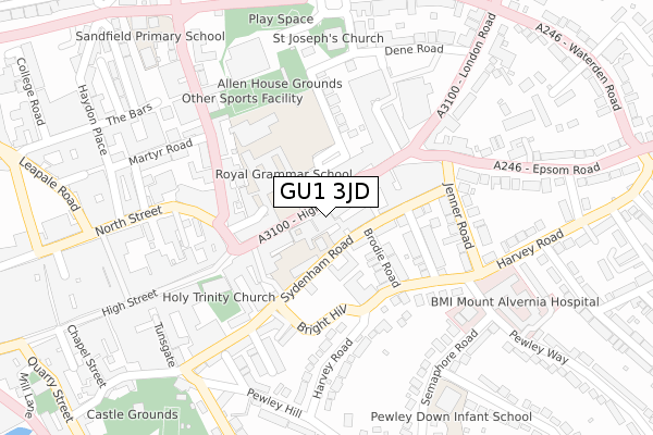 GU1 3JD map - large scale - OS Open Zoomstack (Ordnance Survey)