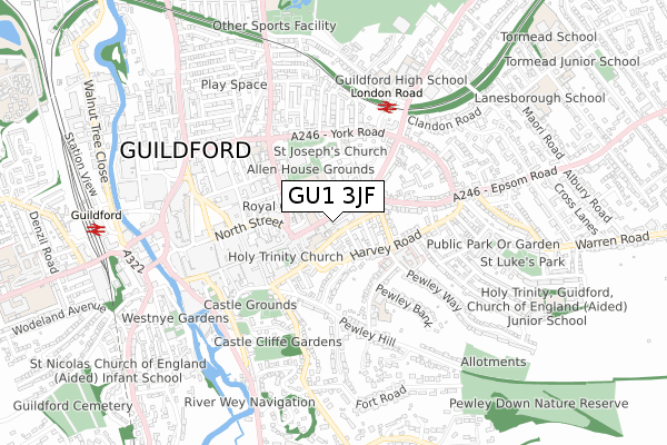 GU1 3JF map - small scale - OS Open Zoomstack (Ordnance Survey)