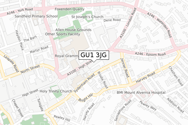 GU1 3JG map - large scale - OS Open Zoomstack (Ordnance Survey)