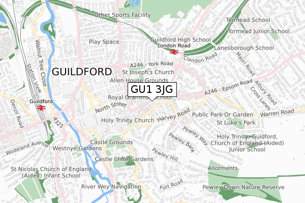 GU1 3JG map - small scale - OS Open Zoomstack (Ordnance Survey)