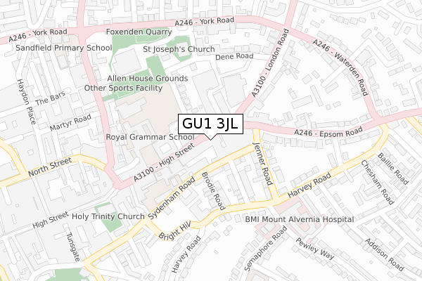 GU1 3JL map - large scale - OS Open Zoomstack (Ordnance Survey)