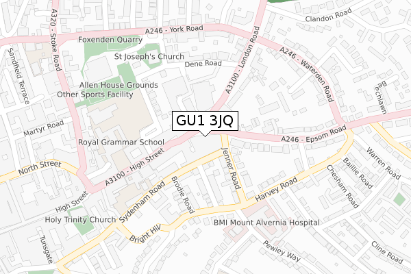 GU1 3JQ map - large scale - OS Open Zoomstack (Ordnance Survey)