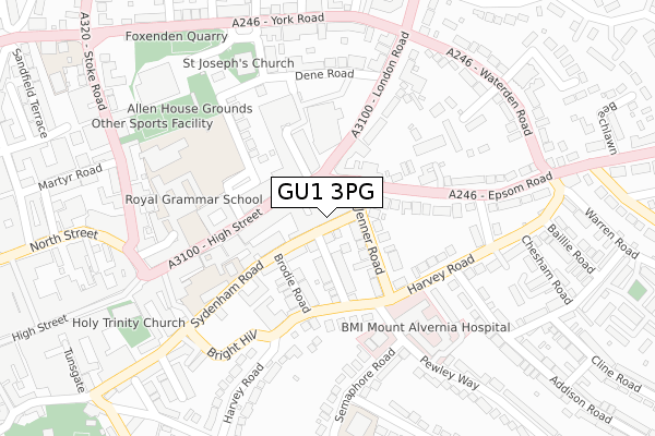 GU1 3PG map - large scale - OS Open Zoomstack (Ordnance Survey)