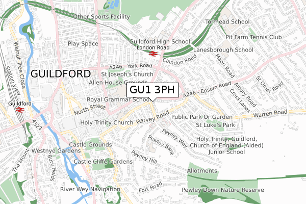 GU1 3PH map - small scale - OS Open Zoomstack (Ordnance Survey)