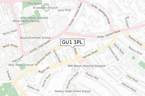 GU1 3PL map - large scale - OS Open Zoomstack (Ordnance Survey)
