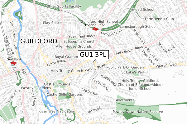 GU1 3PL map - small scale - OS Open Zoomstack (Ordnance Survey)