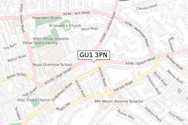 GU1 3PN map - large scale - OS Open Zoomstack (Ordnance Survey)