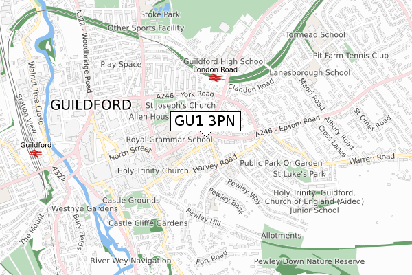 GU1 3PN map - small scale - OS Open Zoomstack (Ordnance Survey)